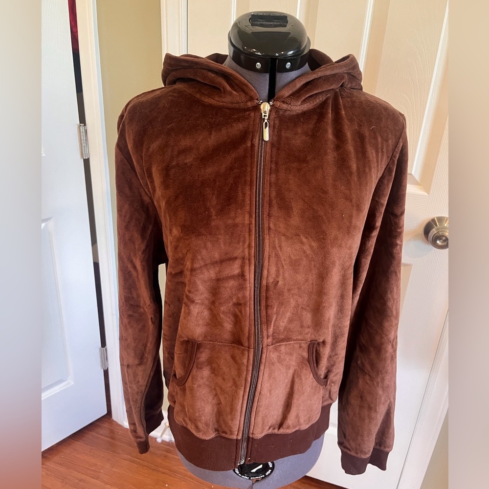 Zipper front brown velvet sweatshirt